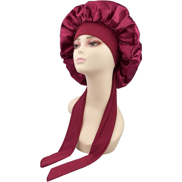 Satin Hår Bonnet Nat, Satin Sovehue, Justerbar Brusehue