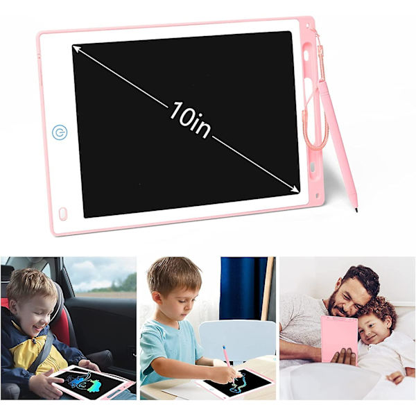 (Pink)Värikäs LCD-kirjoitustaulu, 10 tuuman lasten piirustustaulu taikasauvalla, kannettava taulu paperittomaan kirjoittamiseen ja piirtämiseen, lapsille ja aikuisille
