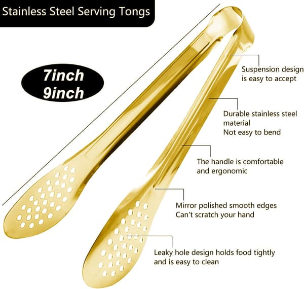 4-pack Buffé Tänger, Serveringstänger i Rostfritt Stål, Guld (17,8 cm, 23,1 cm)