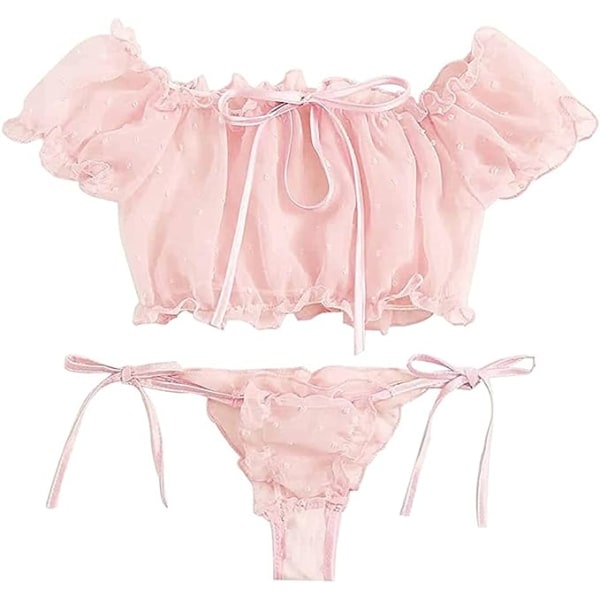 1 Stk. (Pink) Sexy Babydoll Lingeri Sæt til Kvinder, Sød Transparent