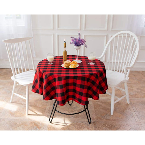Buffalo Plaid Rund Bordsduk Rustik Rutig Bordsduk för Kök