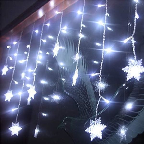 LED Gardinlys, 4M 96 LED Snefnug Gardinlys Stikkontakt Hukommelse Vindue Gardinlys med 8 Tilstande