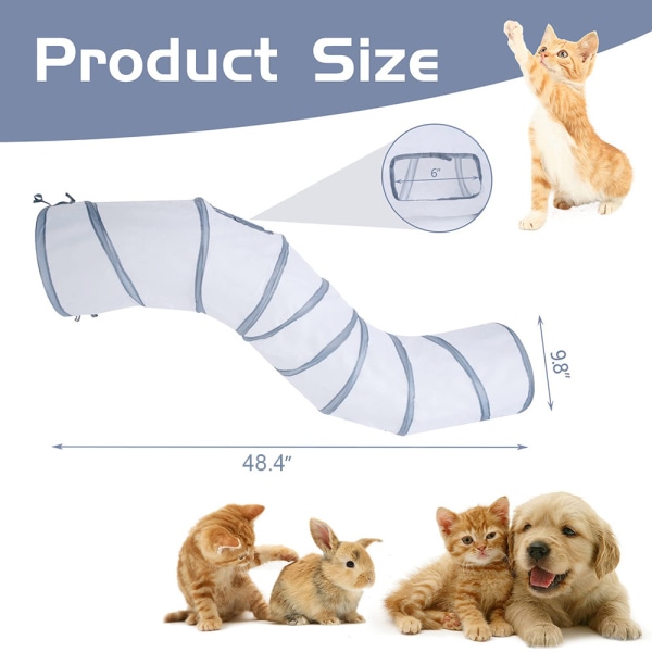 1 Styck S-Shape Grå och Vit Cat Tunnel Pet Supplies Enkelt