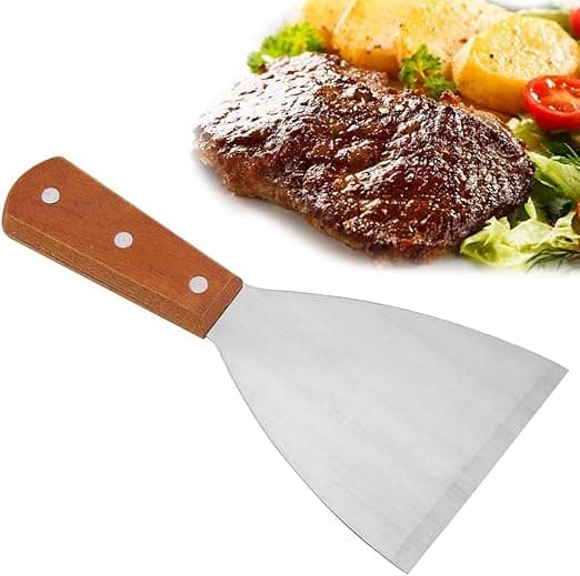 1 stk rustfritt stål stekespatel, trehåndtak, non-stick