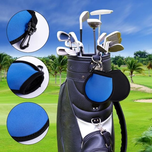 Tvådelad rengöringsväska för golfboll (svart och blå), portabel golf