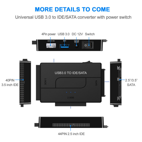 Extern adapter, USB 3.0 IDE SATA hårddiskadapter för