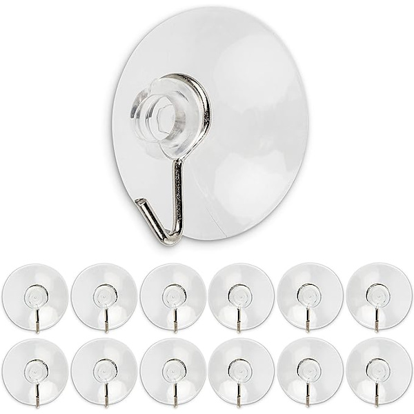 12 kpl Imuriasuutin koukkuja, Halkaisija Ø 40 mm, Läpinäkyvä, Metallikoukun kanssa