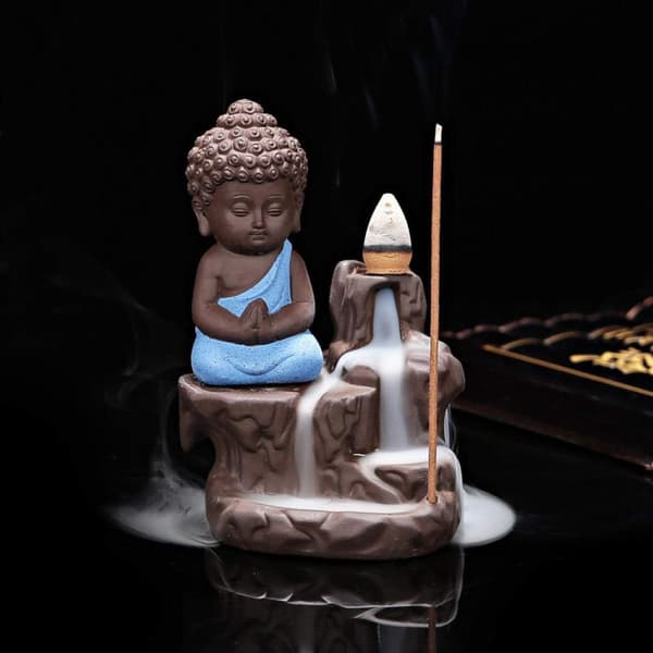 1 stycke Liten Munk Buddha Design Keramik Backflow Rökelse
