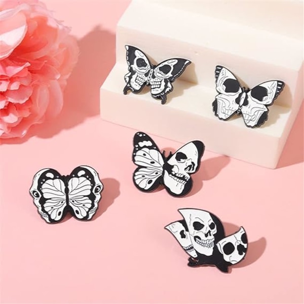 5 stycken Punk Skull Butterfly Moth Emblempinnar Skull Moth Brosch