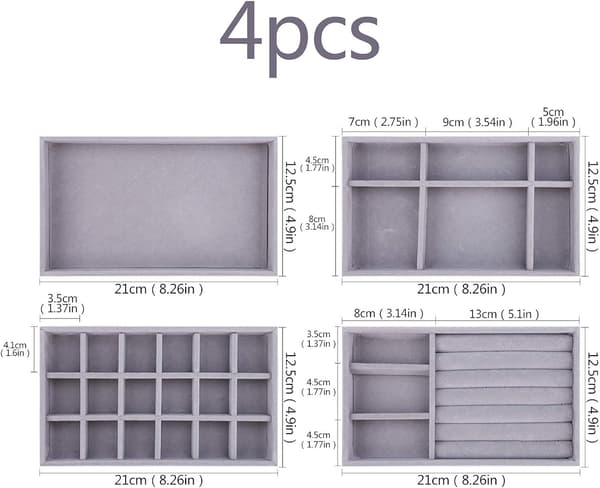 Smyckesfack Organizer Set med 4 Sammanställbara Smyckesfack i Sammet