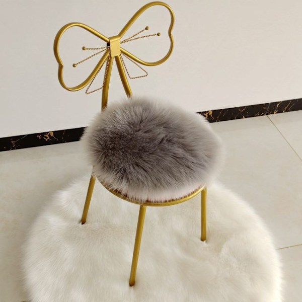 (Grå) Premium Faux Fårskinnsimitation Rund Sittdyna - 45cm, Plysch Stolsöverdrag för Sovrum