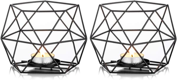 2 sorte lysestager, geometriske metal lysestager til te-lys