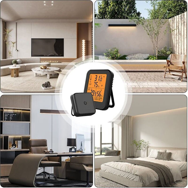 Digital hygrometer termometer, inomhus- och utomhus hygrometer termometer, med trådlös utomhussensor, LCD-bakgrundsbelysning ℃/℉, för kontor, hem, sovrum - Svart