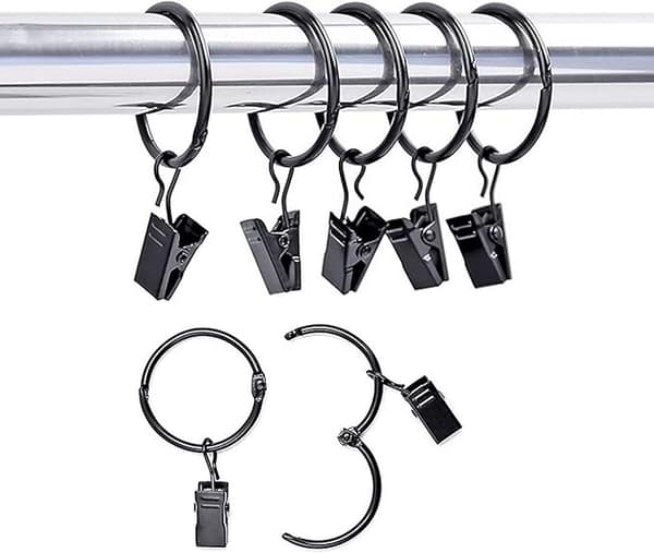 10 Pak Gardinringe med Klips (Sort 3,0 mm x 32 mm Diameter)