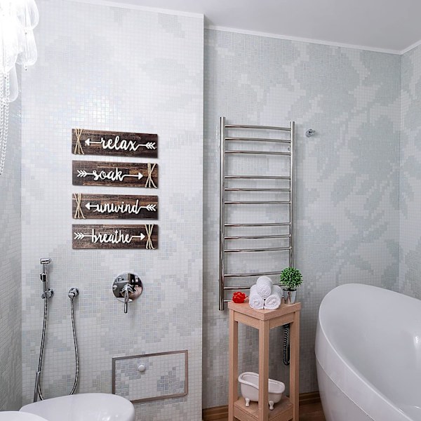 4 stycken badrumsväggsdekorationer Soak Relax Breathe Farmhouse Trä