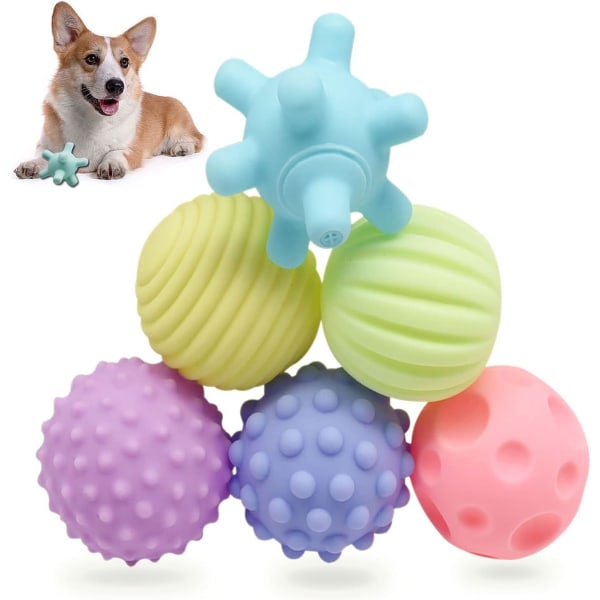 Hundleksak, Squeak Dog Ball, 6 st Ljudbeständig gummistuds