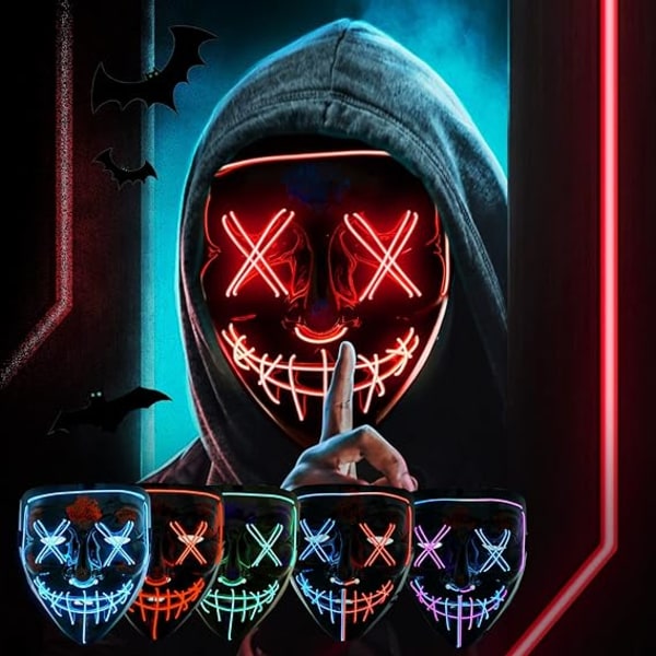 2022 Halloween Skräckmask Cosplay LED Kostym Mask EL Tråd Ljus