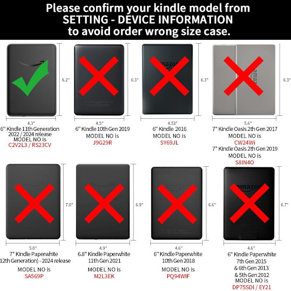 6-tums Kindle-fodral (11:e generationen - 2024), Ultraklart, Mjukt, Flexibelt, Transparent, TPU-baksida med automatisk sömn/vakna