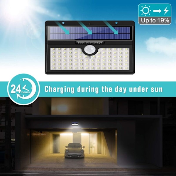 Utomhus solcellslampa [Energisparversion] 2-pack 78 LED 180° rörelsesensor Vattentät belysning Trådlös strålkastare Kraftfull säkerhet för trädgård