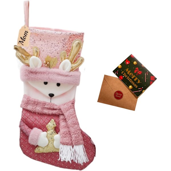 Rosa julstrumpor med guldflimmer 20\" Stor storlek 3D Rensa/Jultomte/Snögubbe docka Personlig jul