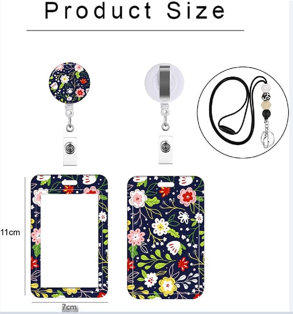 Et sæt søde blomster-lanyards med silikoneperler, der kan trækkes tilbage