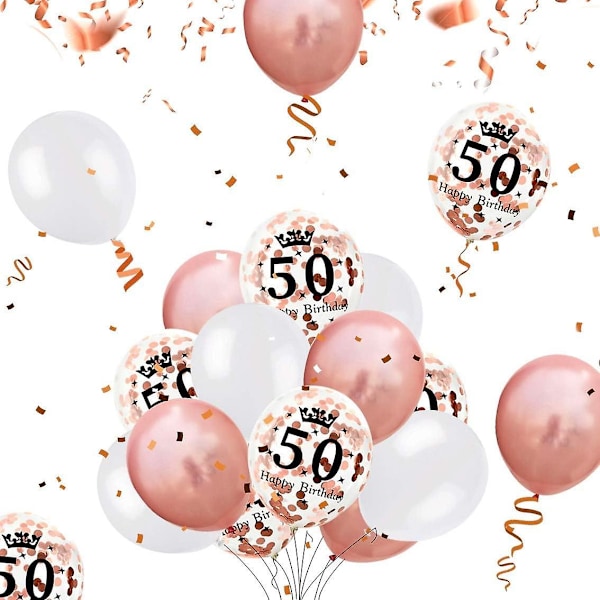 50-års roséguld födelsedagsdekoration, happy birthday-banderoll, heliumballongsiffror 50 XXL, roséguld fransgardin latexkonfetti nummerbord