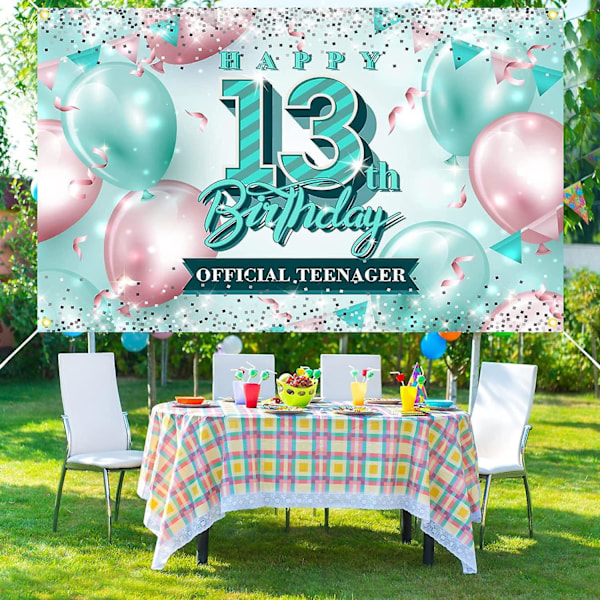 Happy 13th fødselsdag baggrund dekorationer lyserød og blå glitter 13 år gammel banner til piger officiel teenager fødselsdagsfest dekorationer forsyninger