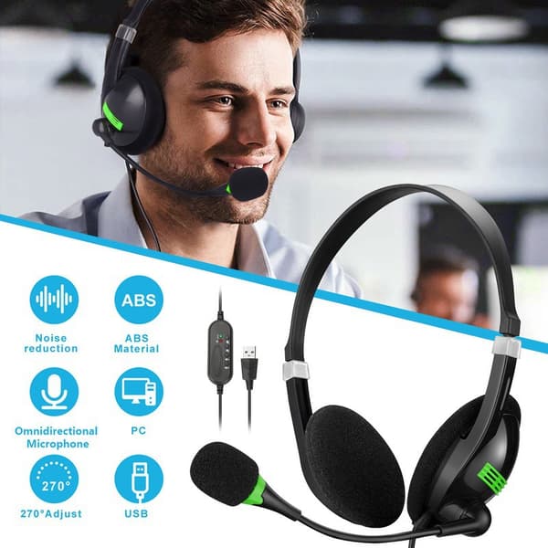 1 st USB-headset med ljudkabel, justerbar volym