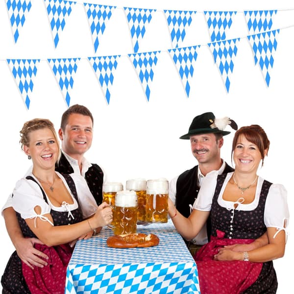Oktoberfest Blå och Vit Rutiga Flagga Bayerisk Triangulär