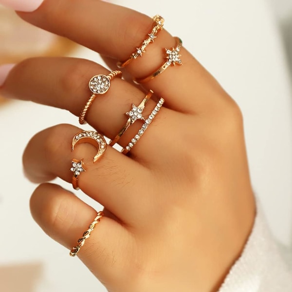 Crystal Knuckle Rings Set Star Ring Guld Moon Finger Joint
