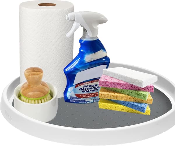Set med 2, 30 cm Halkfri Lazy Susan Organizer - Vit/Grå