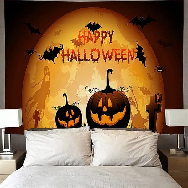Halloween-vävnader för sovrummet med häxor, fladdermöss och pumpor
