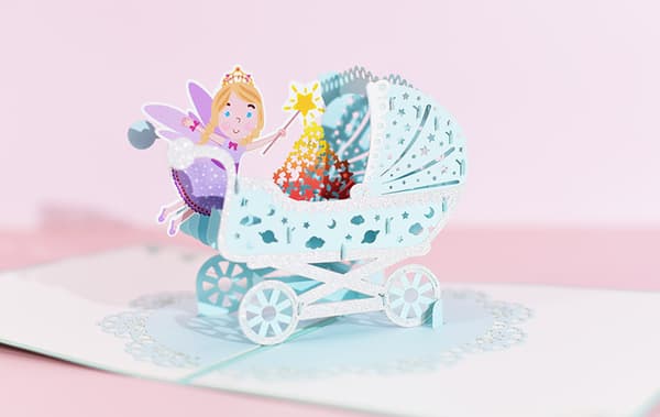 Set med 2 handgjorda 3D pop-up gratulationskort för nyfödda, presenter