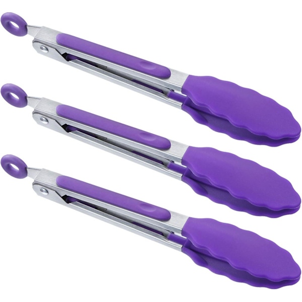 7\" Mini Silikon Serveringstangsett med 3 stk - Lilla