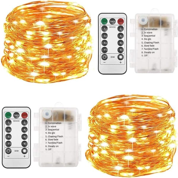 2-pak batteri-drevne julelys, 10 meter 100 LED