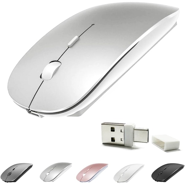 Oppladbar Bluetooth-mus/Bluetooth 3.0/5.2+USB-2.4G/Type-C, Bluetooth-mus for MacBook pro/MacBook air/Laptop/i