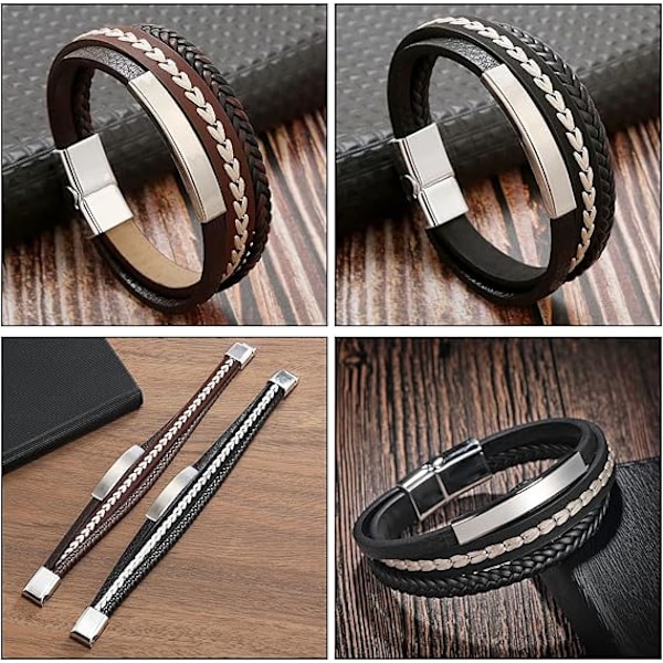 2-pack Mans Armband, Vävda Läderarmband för Män med Magnetiskt Spänne, Parpresenter, Gåva