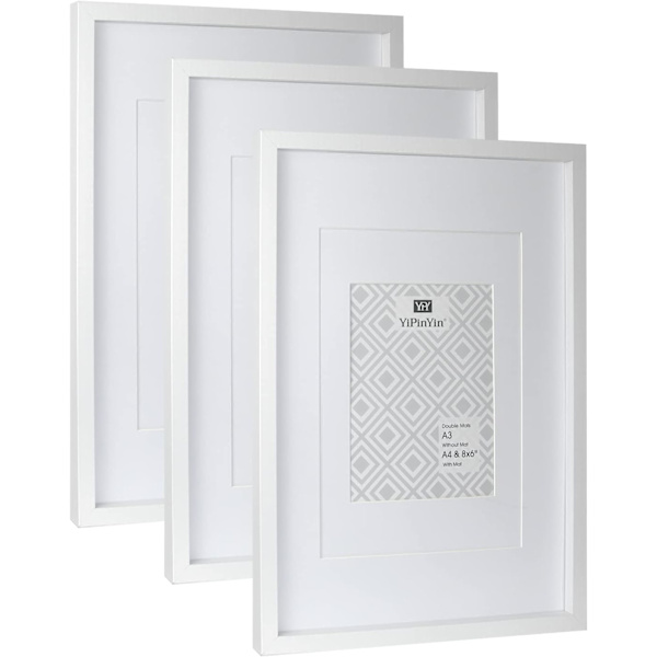 3-pack Vit Trä Posterram med Plexiglas Fram Sida Bildram