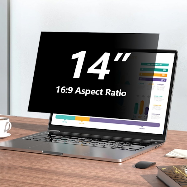 14 Tums 16:9 Laptop Sekretessfilter - Datorskärmsskydd för Sekretess och Antireflex
