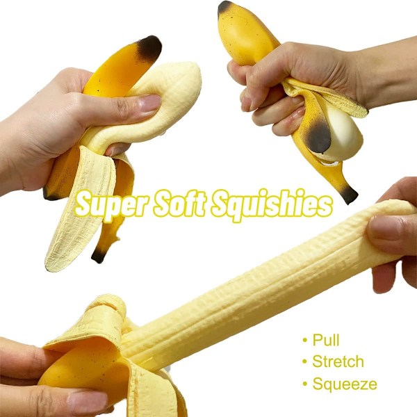 Pakke med 2 Squishy Banan Legetøj Simulation Banan Squishy Squeeze Legetøj, Eutreec Super Blødt Stress Relief Plettet Skrællede Banan Fest Favør til Børn Legetøj
