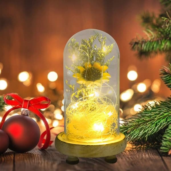1 st (Gul) USB Evighetsblomma Under Kupol LED Solros Evig