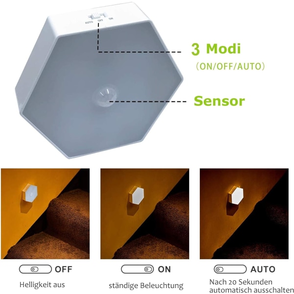 Nattlampa med rörelsesensor [3-pack], med på/av LED-nattlampa