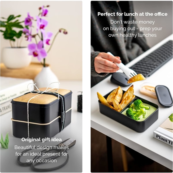 Svart Lunchlåda + Isoleringspåse - Japansk Design Bento 3