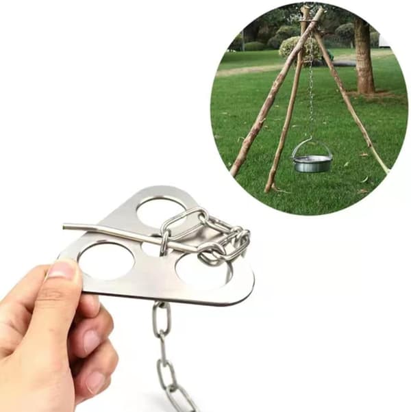 Camping Tripod Board Gjør om Grener til Bål Tripod Rustfritt Stål (Sølv)