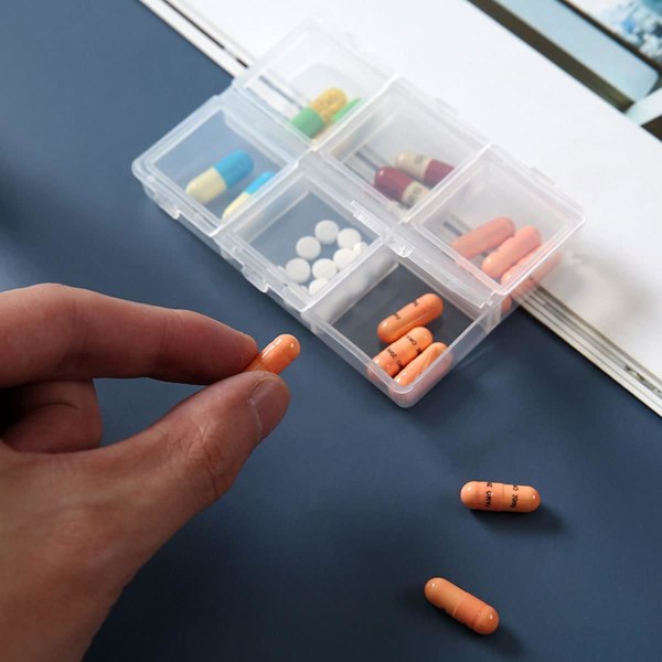 Liten pillerask, daglig pillerlåda, fickmedicinsk låda, bärbar