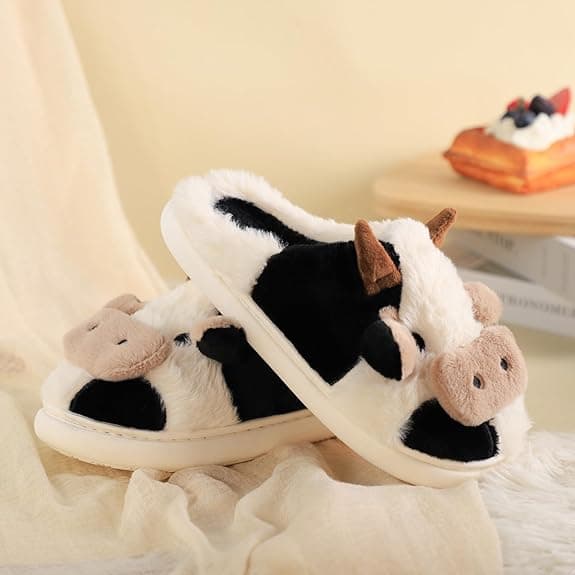 Cartoon Ko Slippers i Bomull, Vinter Inne- & Uteskor för