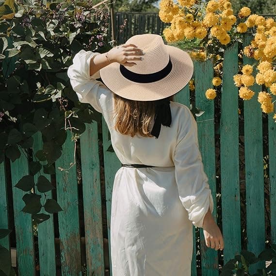 1 stk. Off White Kvinders Halmhat - Strandhat - Sommerhat - UV