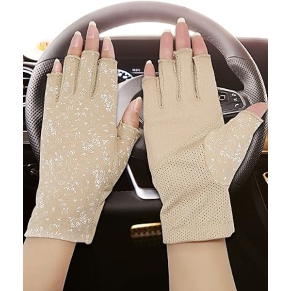 2 par (svart, kaki) fingerlösa handskar för kvinnor med sol