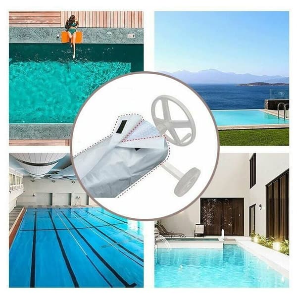 1PC grå (49096cm) Vattentät tyg poolskydd rullgardin