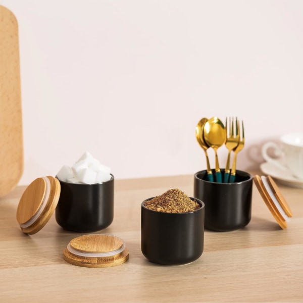 Krydderidåse 3 stk (Sort) Te- og Kaffebeholder Keramik Biskuit